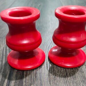 Red plastic candlestick holder, set of 2, vintage